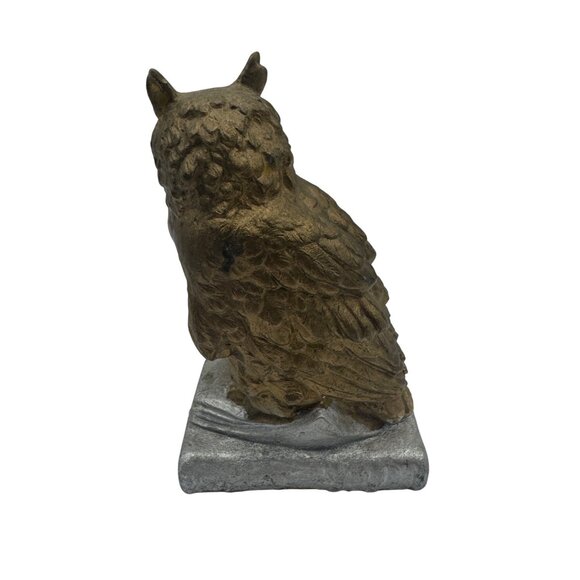 Vintage Concrete Owl Sculpture On Books Rustic Decor - Picture 3 of 5